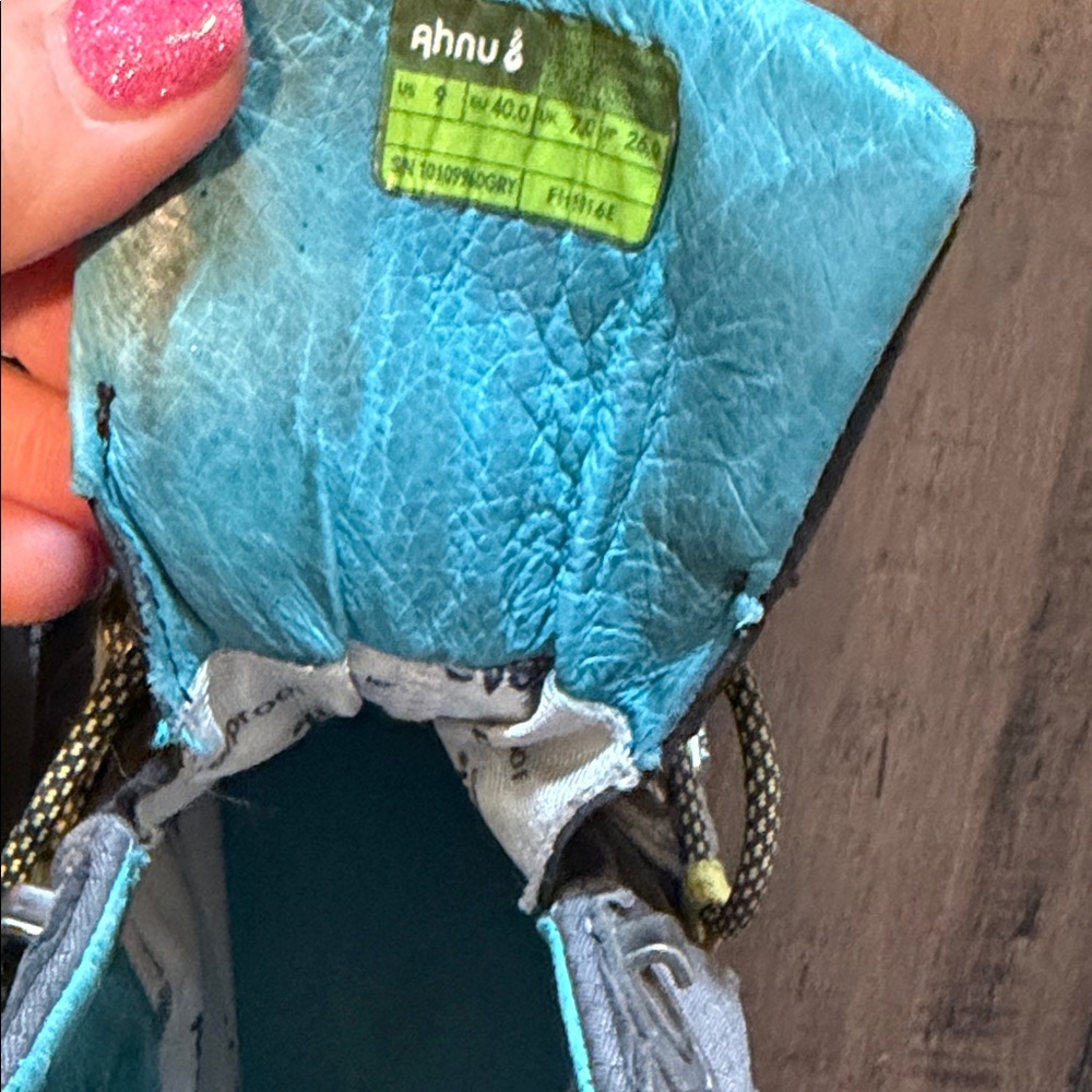 Ahnu Gray Hiking Boots with Teal and Yellow Accents - Picture 8 of 16
